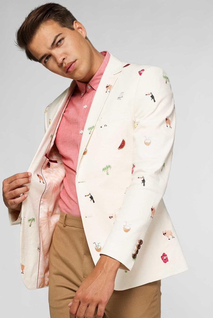 Off-White Blazer mit tropischer Stickerei vom Manner getragen