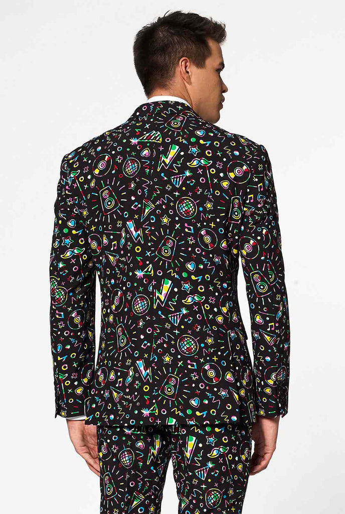 Lustiger Carnaval -Anzug Disco Kumpel, getragen von Mann, Blick von hinten