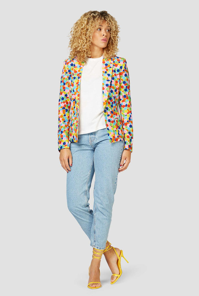 Multi Color Confetti Print Blazer von einer Frau getragen