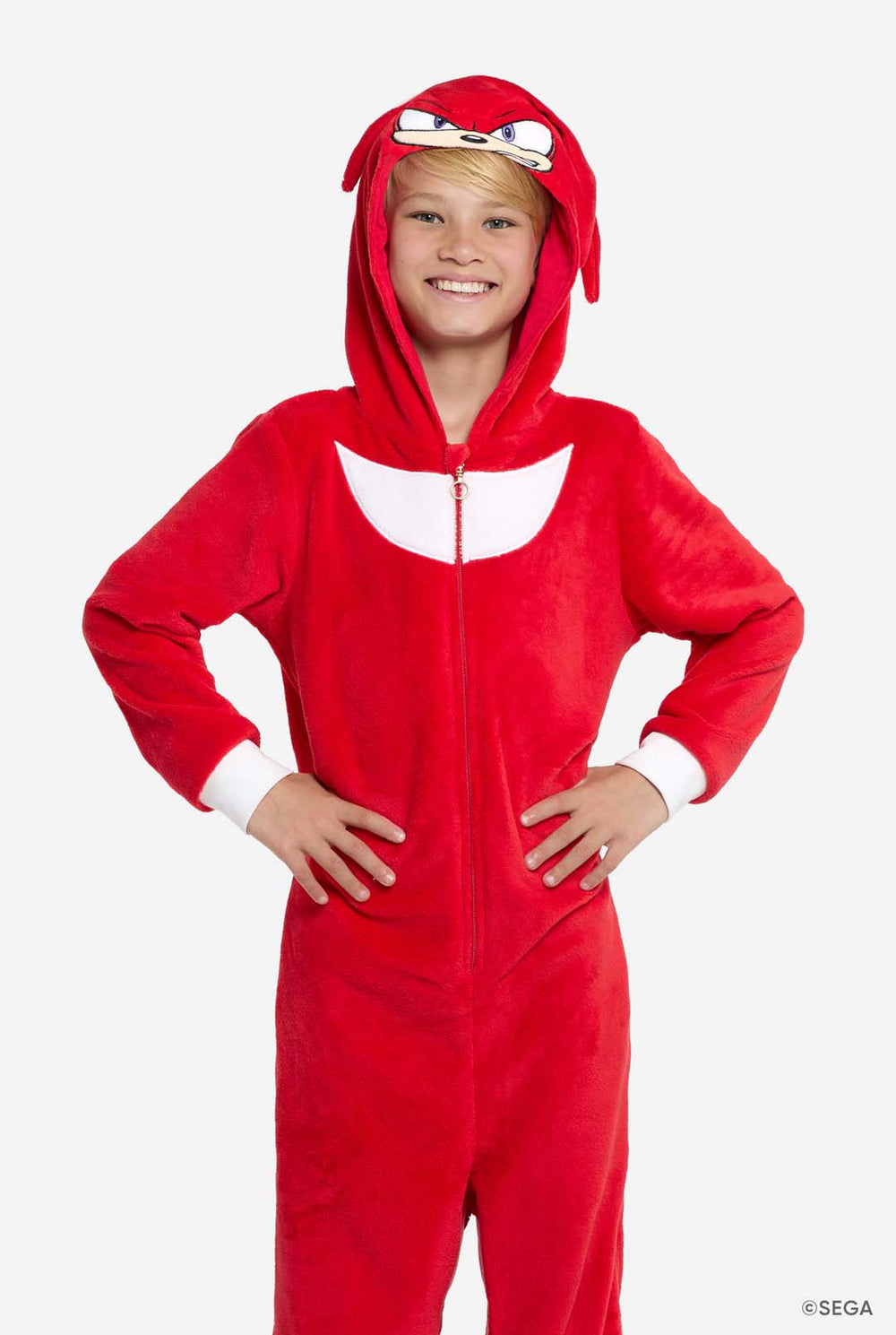 Junge trägt roten Sonic Knuckles Kinder-Strampler