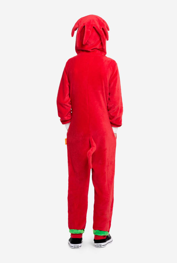 Junge mit rotem Sonic Knuckles Kinder-Onesie, Ansicht von hinten