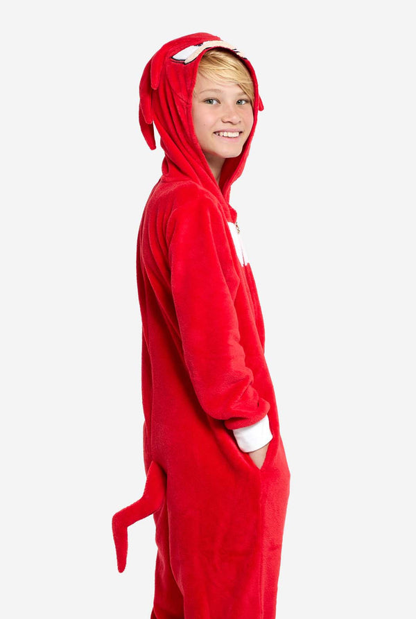 Junge trägt einen roten Sonic Knuckles Kinder-Onesie