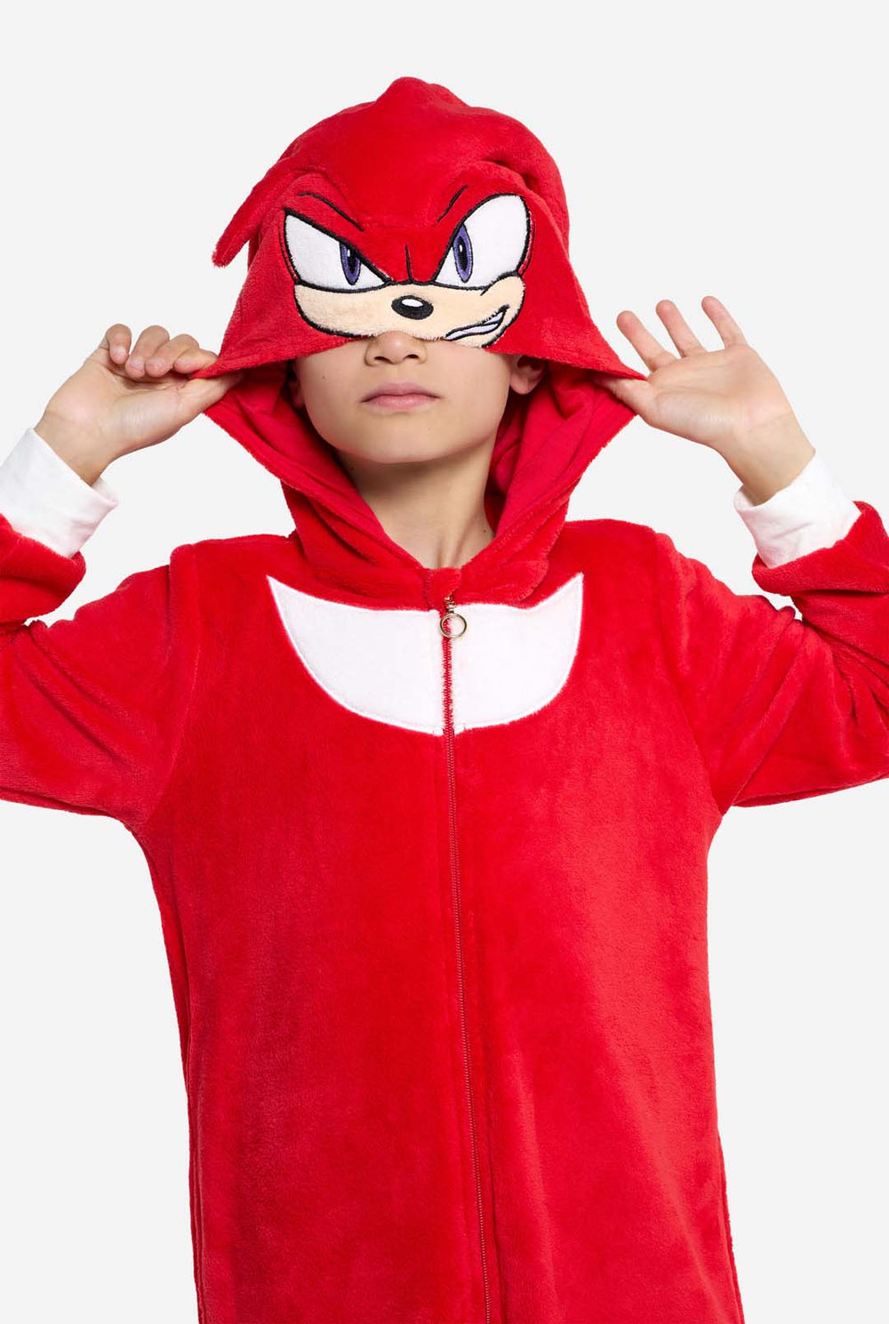 Junge trägt roten Sonic Knuckles Kinder-Strampler