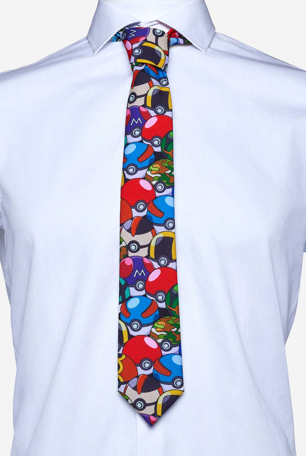 Mehrfarbige Krawatte mit Pokemon-Pokeball-Aufdruck