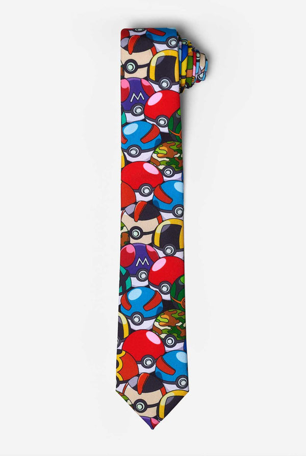 Mehrfarbige Krawatte mit Pokemon-Pokeball-Aufdruck