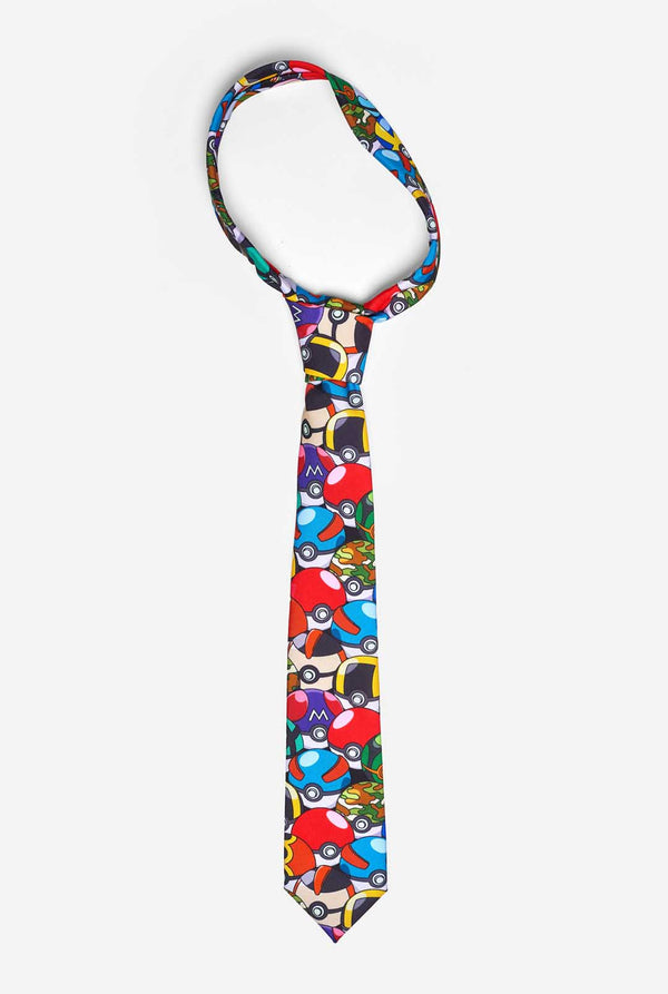 Mehrfarbige Krawatte mit Pokemon-Pokeball-Aufdruck
