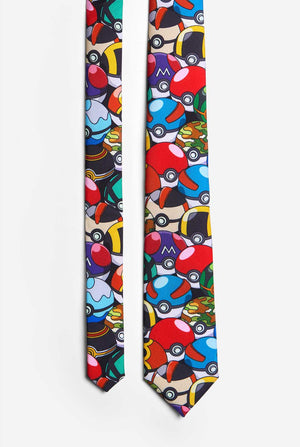 Mehrfarbige Krawatte mit Pokemon-Pokeball-Aufdruck