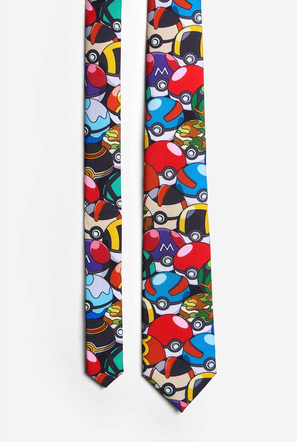 Mehrfarbige Krawatte mit Pokemon-Pokeball-Aufdruck