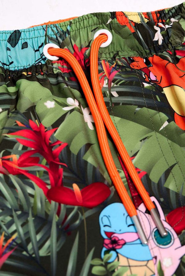 Badehose mit Pokemon-Wald-Aufdruck, Nahaufnahme