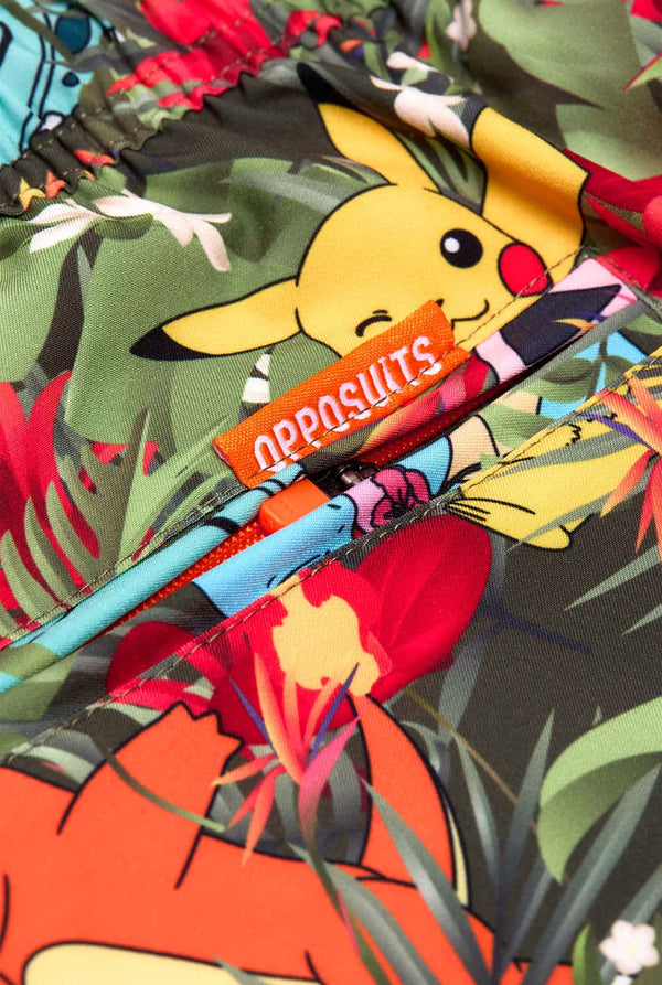 Badehose mit Pokemon-Wald-Aufdruck, Nahaufnahme
