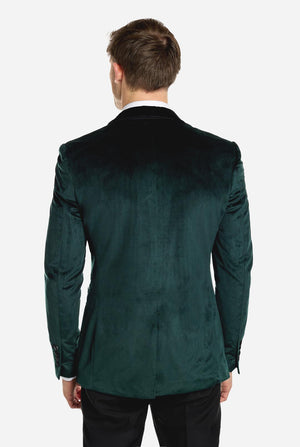 Mann trägt dunkelgrünen Smoking-Blazer