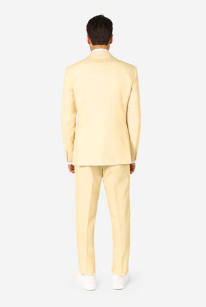 Eleganter Herrenanzug in sanftem Pastellgelb, perfekt für Hochzeiten, Sommerveranstaltungen und formelle Anlässe. Dieser stilvolle Anzug zeichnet sich durch Slim Fit, Revers und eine passende Krawatte für einen eleganten Look aus. Ideal für moderne Herren, die mit einem hellen Pastellanzug ein Statement setzen möchten.