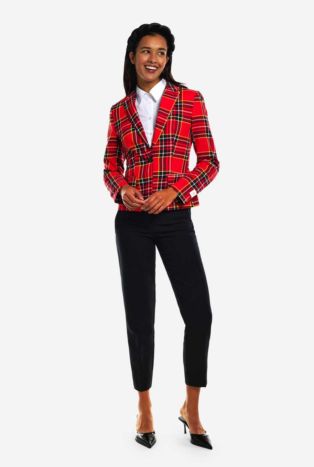 Damen trägt Lumberjackie Blazer