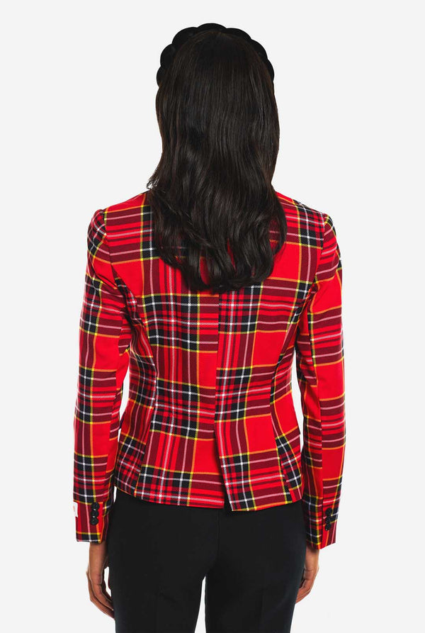 Damen trägt Lumberjackie Blazer, Blick von hinten