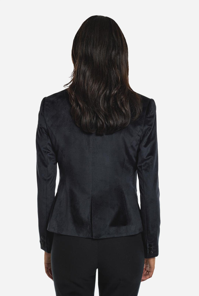 Damen trägt Dinner Jacket Black Blazer, Blick von Hinten