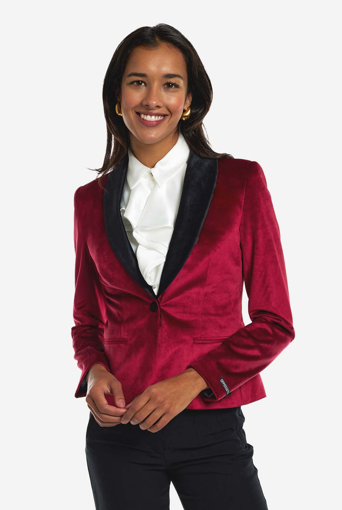 Damen trägt Dinner Jacket Burgundy Blazer