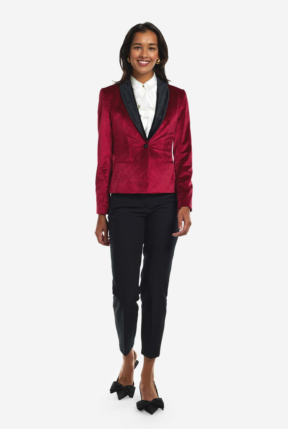Damen trägt Dinner Jacket Burgundy Blazer