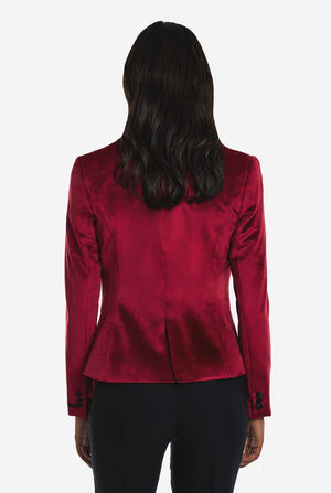 Damen trägt Dinner Jacket Burgundy Blazer, Blick von Hinten