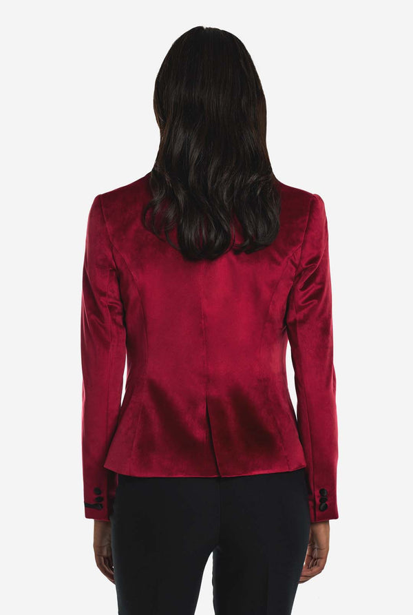 Damen trägt Dinner Jacket Burgundy Blazer, Blick von Hinten