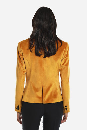 Damen trägt Dinnen Jacket Gold Blazer, Blick von Hinten