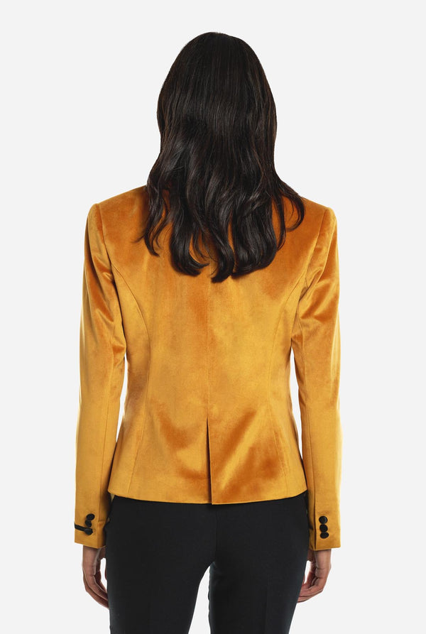 Damen trägt Dinnen Jacket Gold Blazer, Blick von Hinten