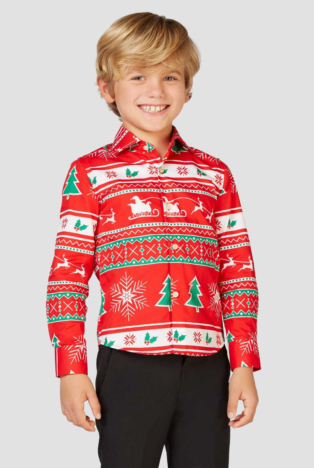 Rote Weihnachtshemd Winterwunderland von einem Jungen getragen