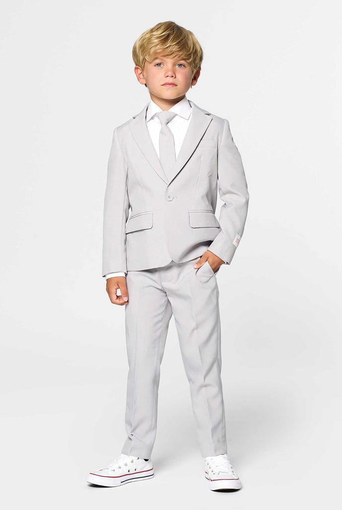Feste Farbe Groovy Grey Anzug für Kinder, die von Jungen getragen werden