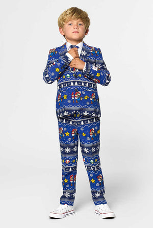 Weihnachtsanzug für Jungen mit Super Mario -Druck von Jungen getragen