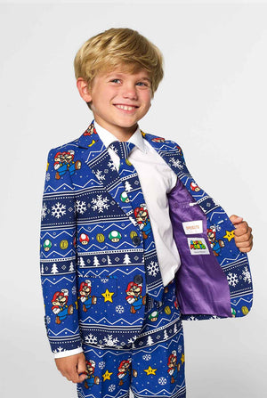 Weihnachtsanzug für Jungen mit Super Mario -Druck von Jungen getragen