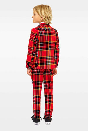 Red Plaid -Anzug für Jungen, die von Jungen von hinten getragen werden