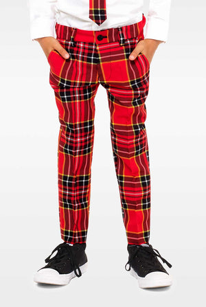Rot Plaidanzug für Jungen, die von Jungen getragen werden, Hose View