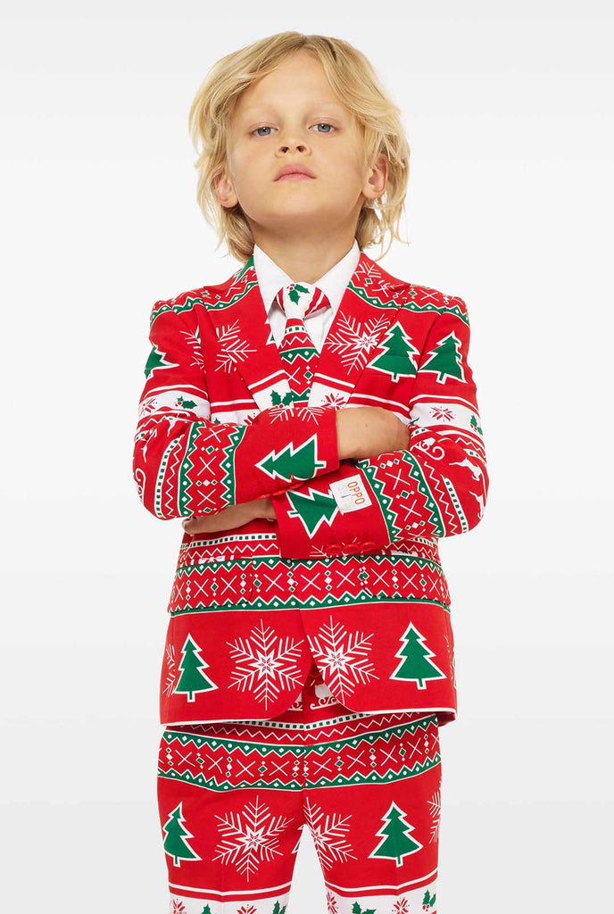 Roter Weihnachtsanzug für Jungen, die von Jungen getragen werden