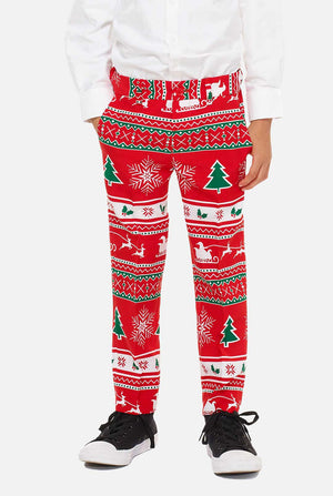 Rote Weihnachtshosen, Teil des Anzugs für Jungen