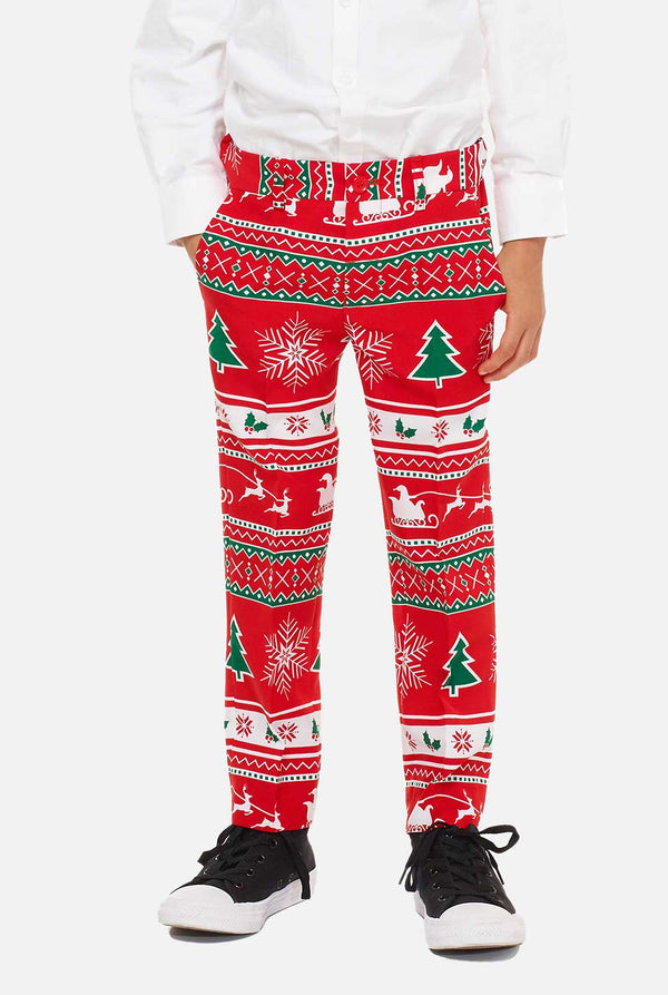 Rote Weihnachtshosen, Teil des Anzugs für Jungen