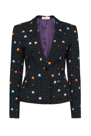 Schwarzer Blazer mit Pac-Man-Druck