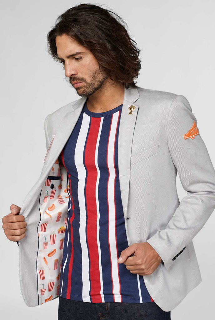 Grey Sportswear Blazer mit Sportplicken mit Fastfood -Themen