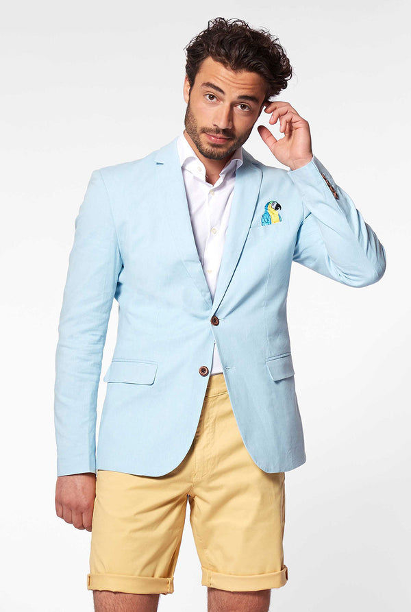 Blau Casual Blazer mit Papageienstickerei vom Mann getragen