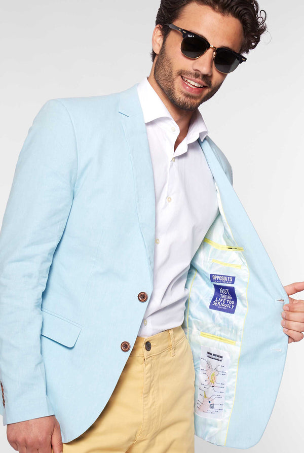 Blau Casual Blazer mit Papageienstickerei vom Mann getragen