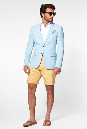 Blau Casual Blazer mit Papageienstickerei vom Mann getragen