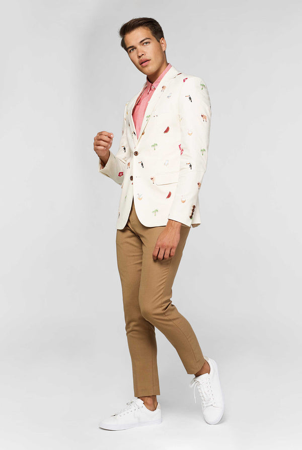 Off-White Blazer mit tropischer Stickerei vom Manner getragen