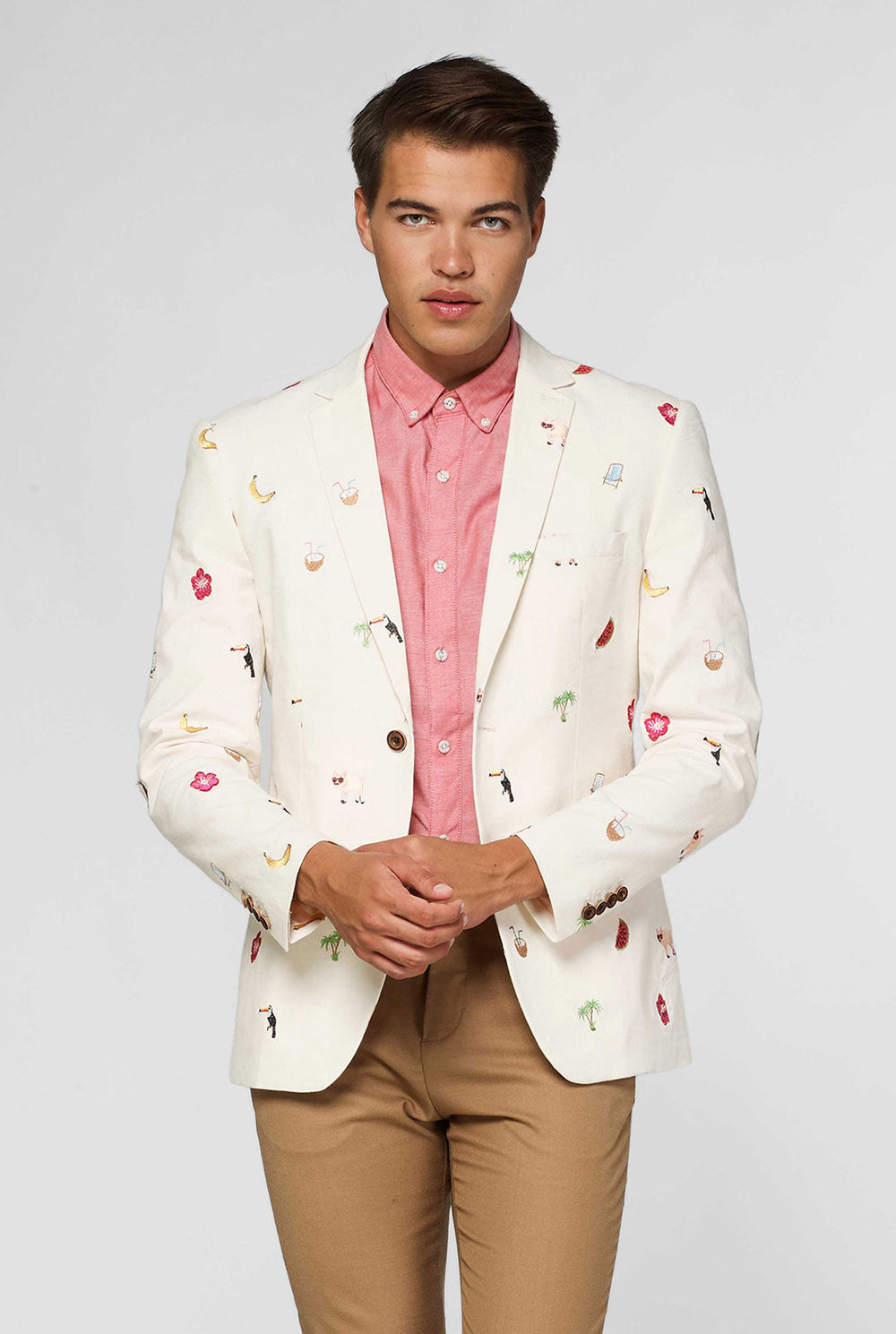 Off-White Blazer mit tropischer Stickerei vom Manner getragen