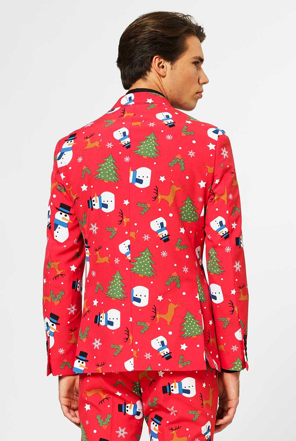 Mann, der roten Weihnachtsanzug trägt, Blick von hinten