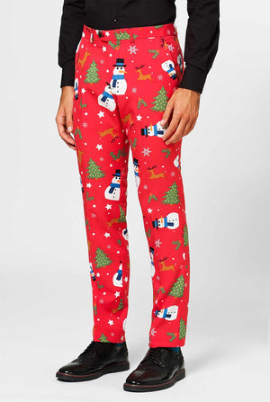 Mann, der roten Weihnachtsanzug trägt, Hose Blick auf die Hose