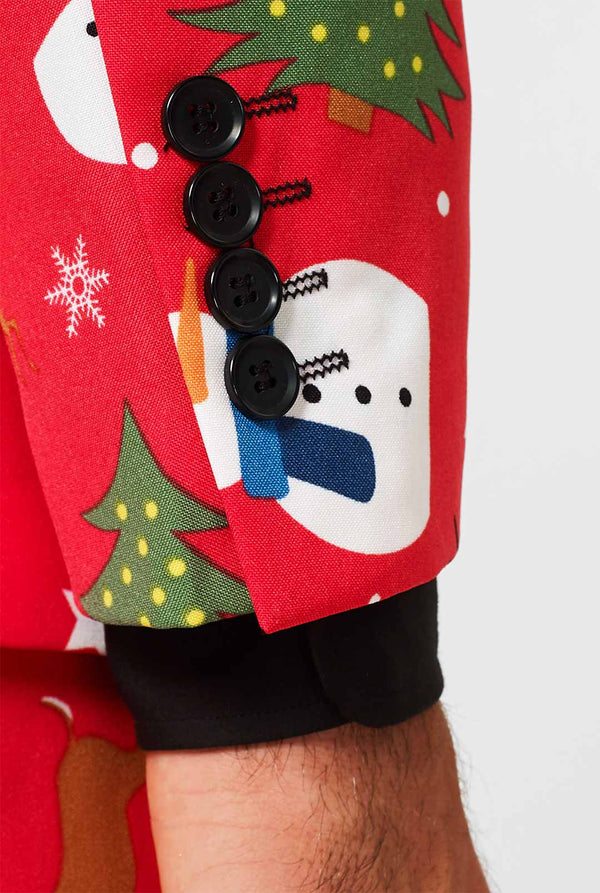 Mann, der roten Weihnachtsanzug trägt, Ärmel in der Nähe