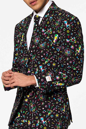 Lustiger Karnevalsanzug Disco Dude vom Mann in der Nähe getragen