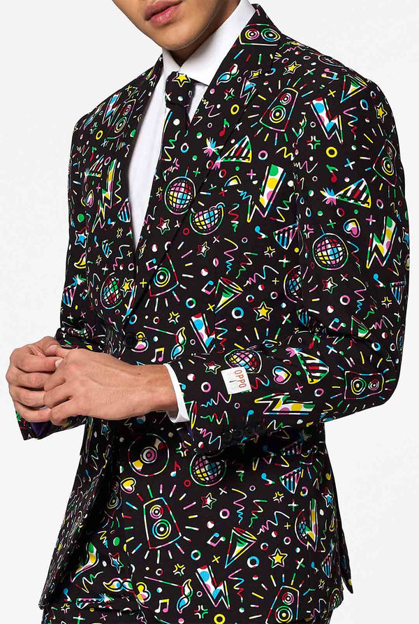 Lustiger Karnevalsanzug Disco Dude vom Mann in der Nähe getragen