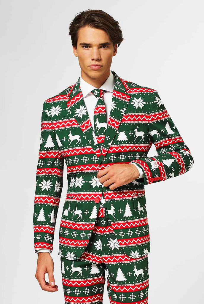 Männeranzug grün und rot Weihnachtsthemen vom Mann getragen