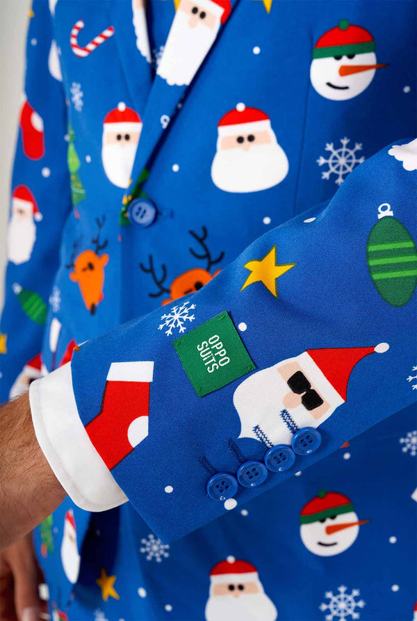 Mann, der blauen Weihnachtsanzug, Nahaufnahme