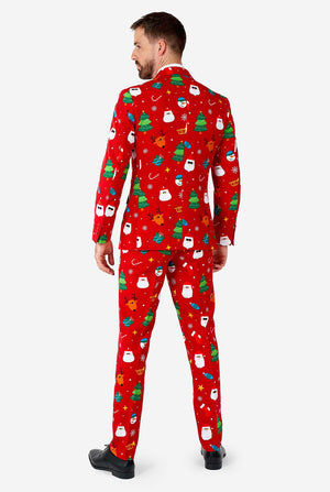 Mann, der roten Weihnachtsanzug trägt, Blick von hinten