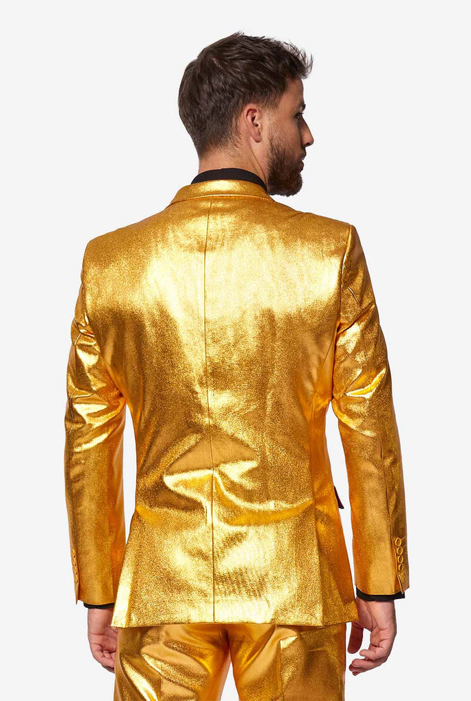 Gold -Männer -Partyanzug vom Mann getragen, Blick von hinten